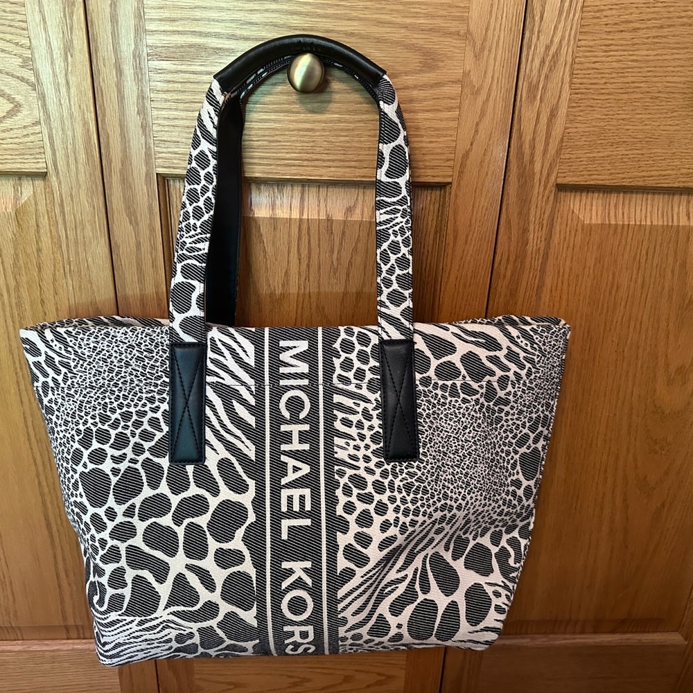 Michael Kors Black and White Animal Print Tote